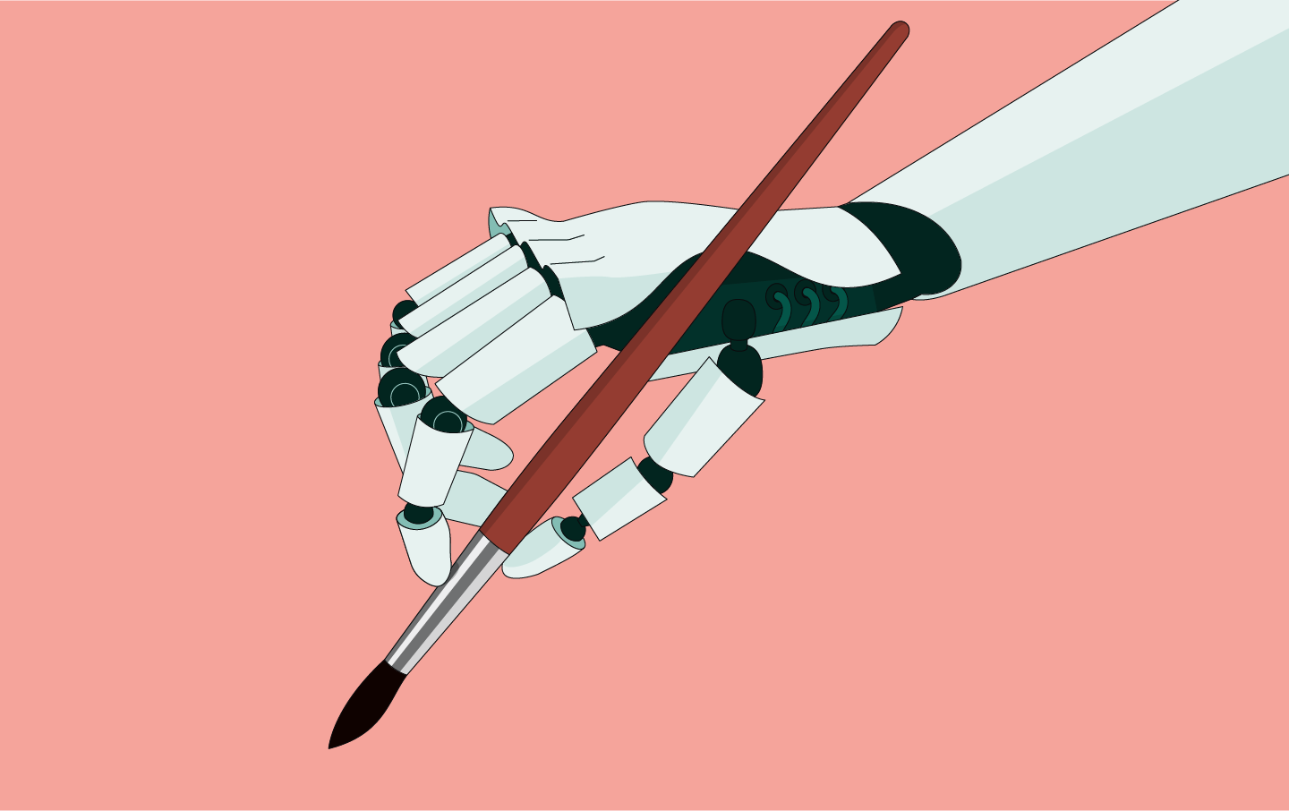 Robot hand holding a paintbrush